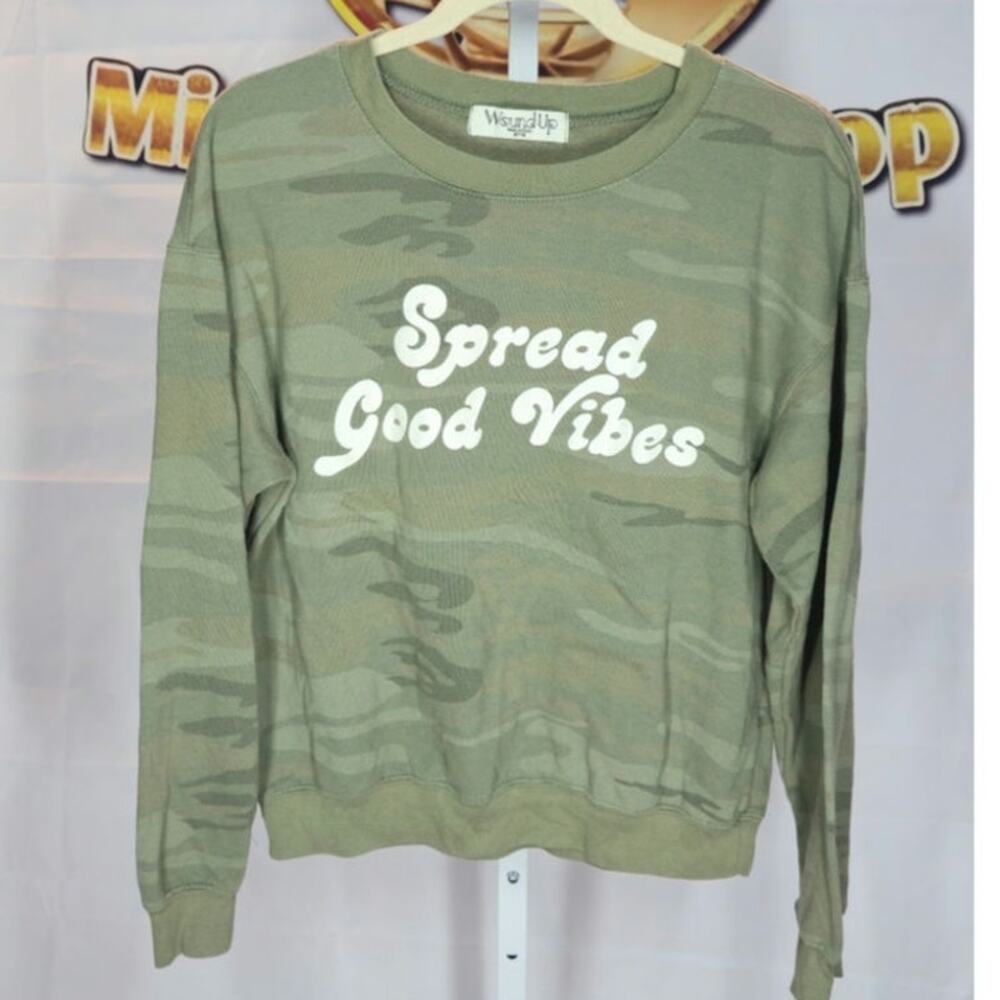 WoundUp Green Camo "Spread Good Vibes" Sweatshirt - Size Medium